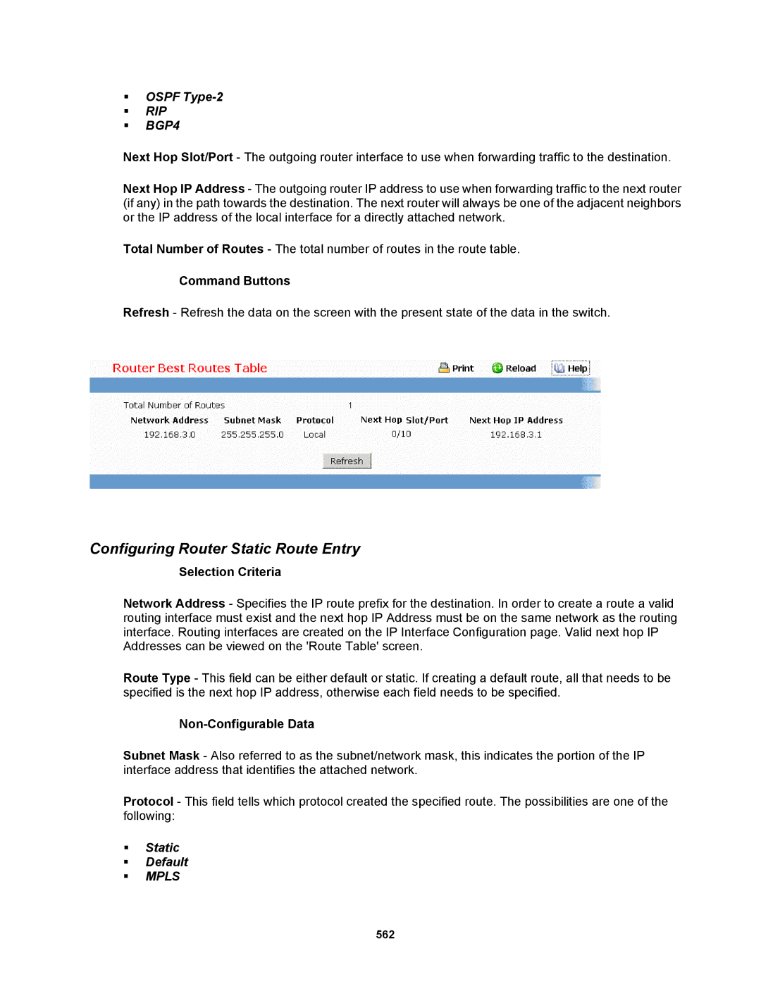 Fortinet MR1 manual Configuring Router Static Route Entry, ƒ Static ƒ Default 