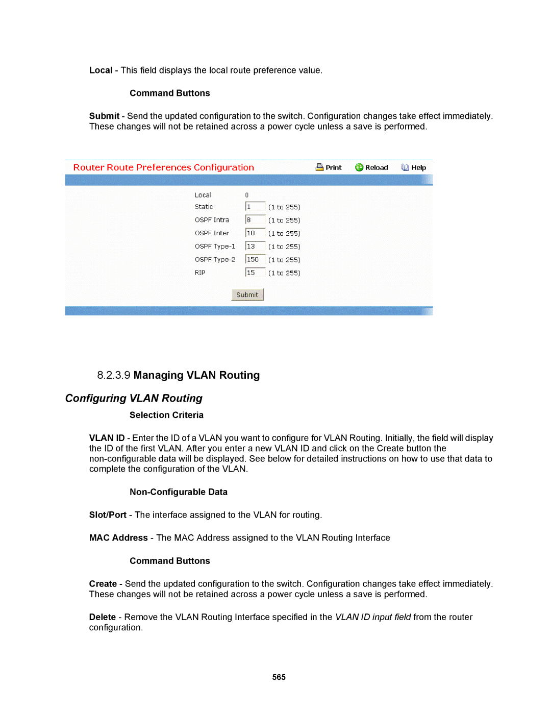 Fortinet MR1 manual Managing Vlan Routing, Configuring Vlan Routing 