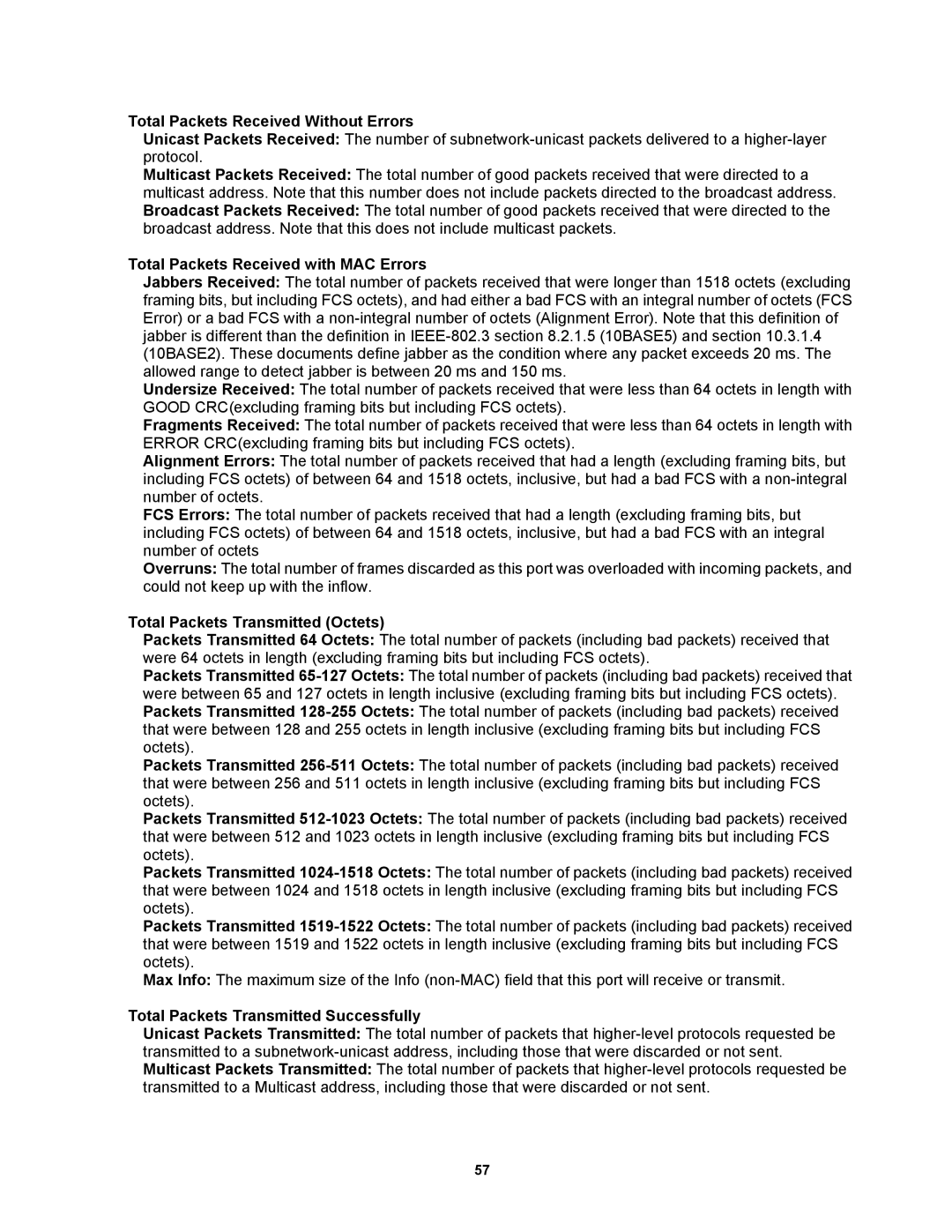 Fortinet MR1 manual Total Packets Received Without Errors, Total Packets Received with MAC Errors 