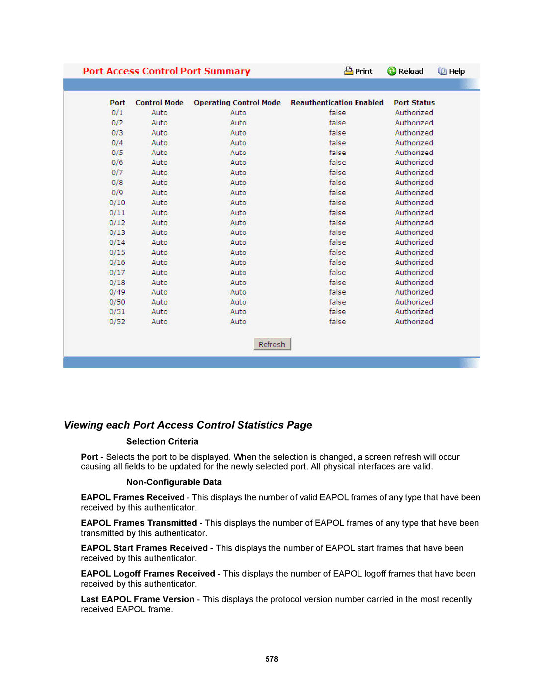 Fortinet MR1 manual Viewing each Port Access Control Statistics, Selection Criteria 