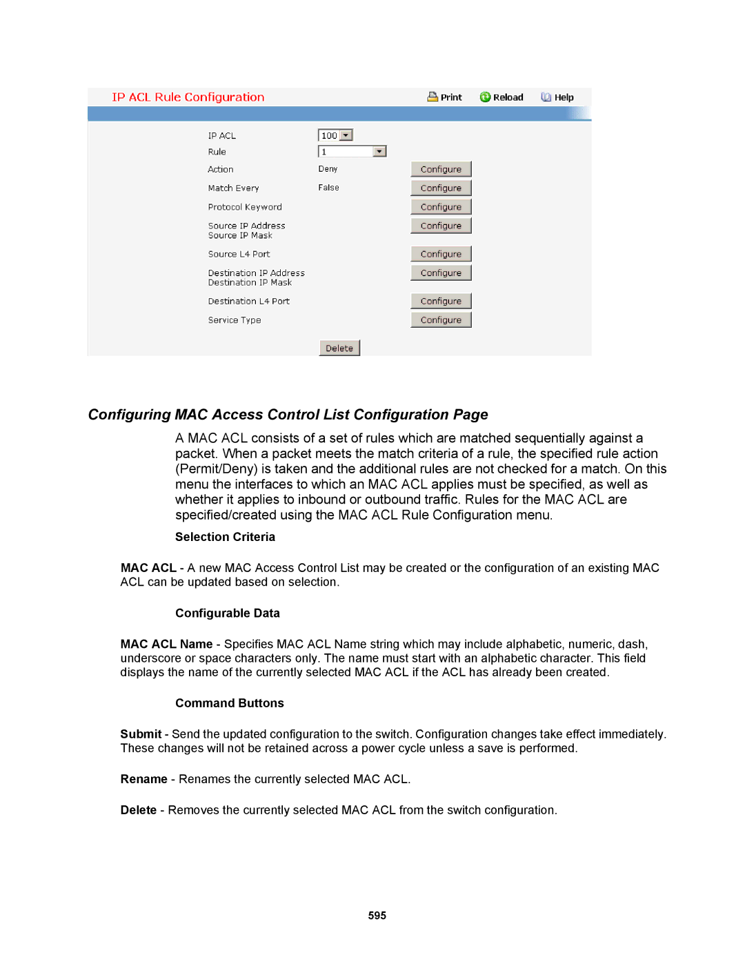 Fortinet MR1 manual Configuring MAC Access Control List Configuration 