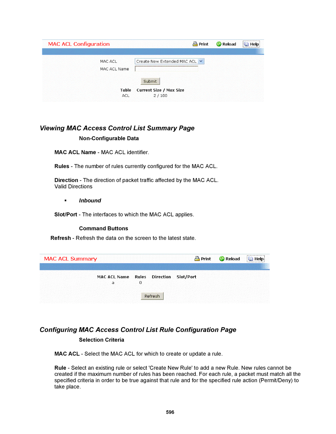 Fortinet MR1 manual Viewing MAC Access Control List Summary, Configuring MAC Access Control List Rule Configuration 