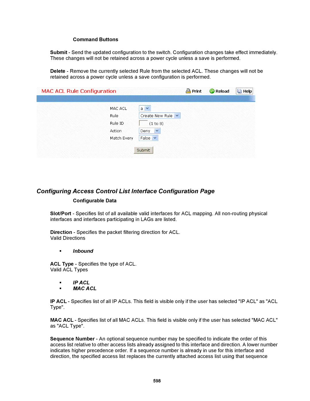 Fortinet MR1 manual Configuring Access Control List Interface Configuration, ƒ Ip Acl ƒ Mac Acl 