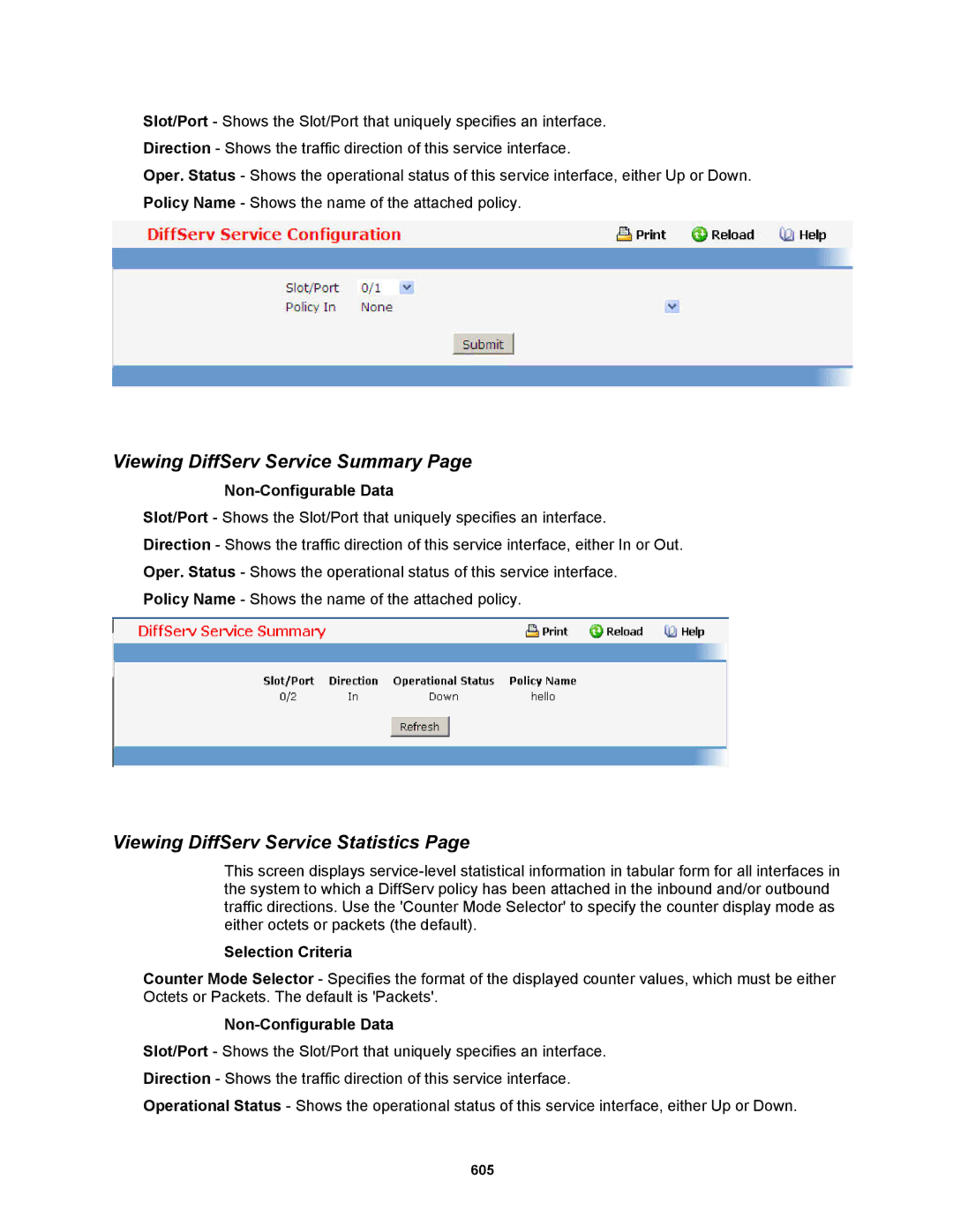 Fortinet MR1 manual Viewing DiffServ Service Summary, Viewing DiffServ Service Statistics 