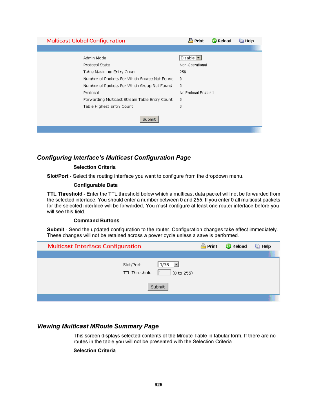 Fortinet MR1 manual Configuring Interface’s Multicast Configuration, Viewing Multicast MRoute Summary 