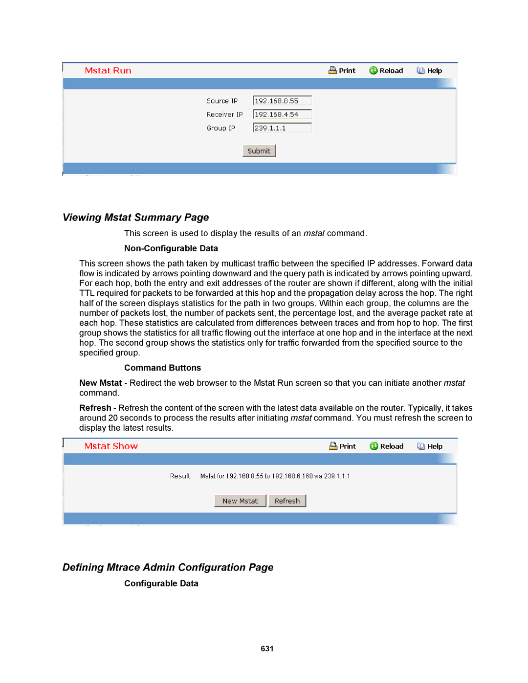 Fortinet MR1 manual Viewing Mstat Summary, Defining Mtrace Admin Configuration 