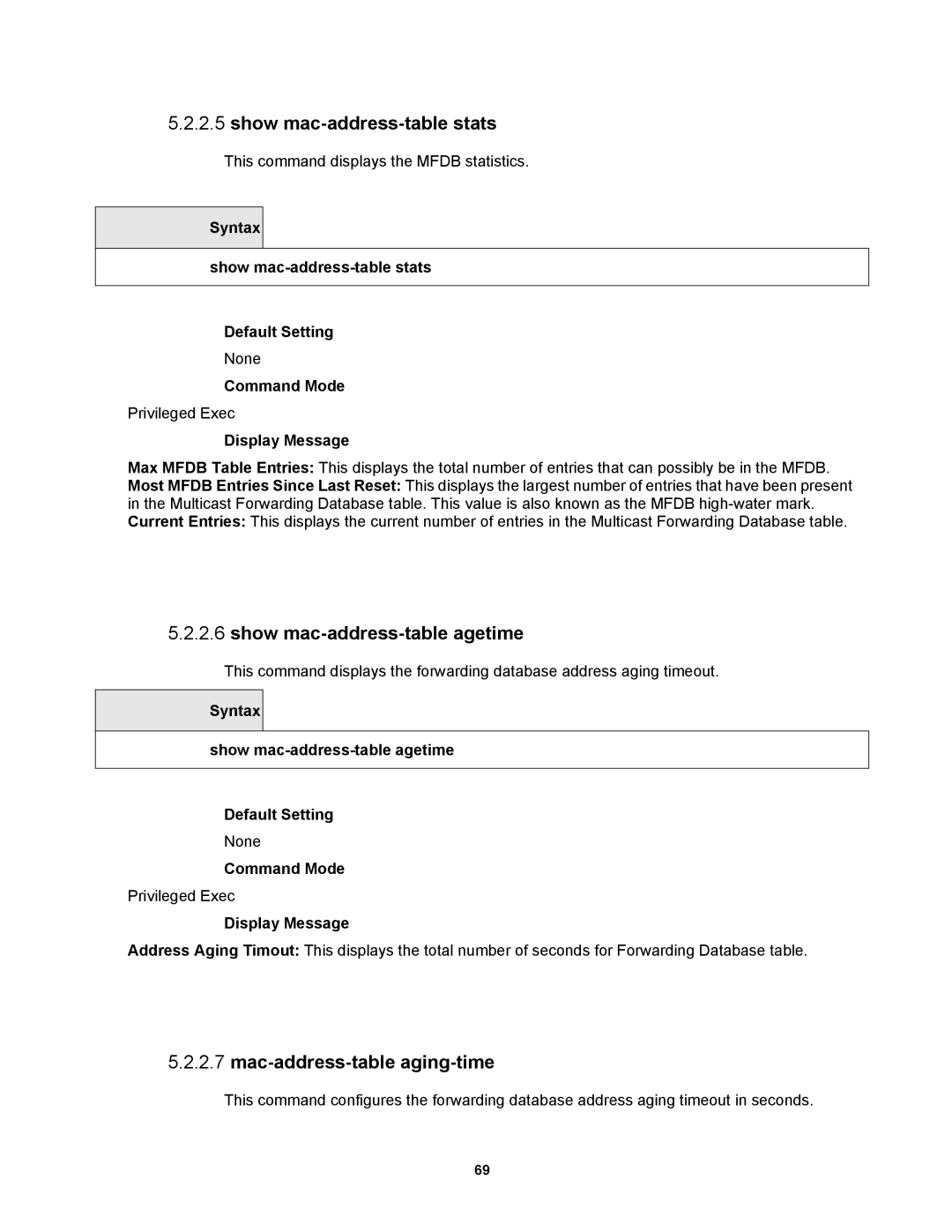 Fortinet MR1 manual Show mac-address-table stats, Show mac-address-table agetime, Mac-address-table aging-time 