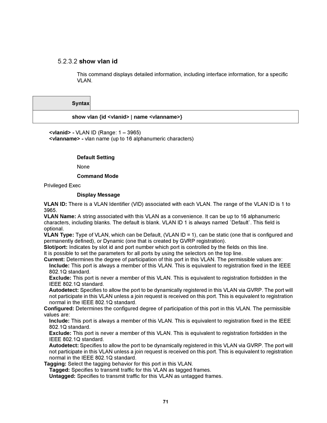 Fortinet MR1 manual Syntax Show vlan id vlanid name vlanname 