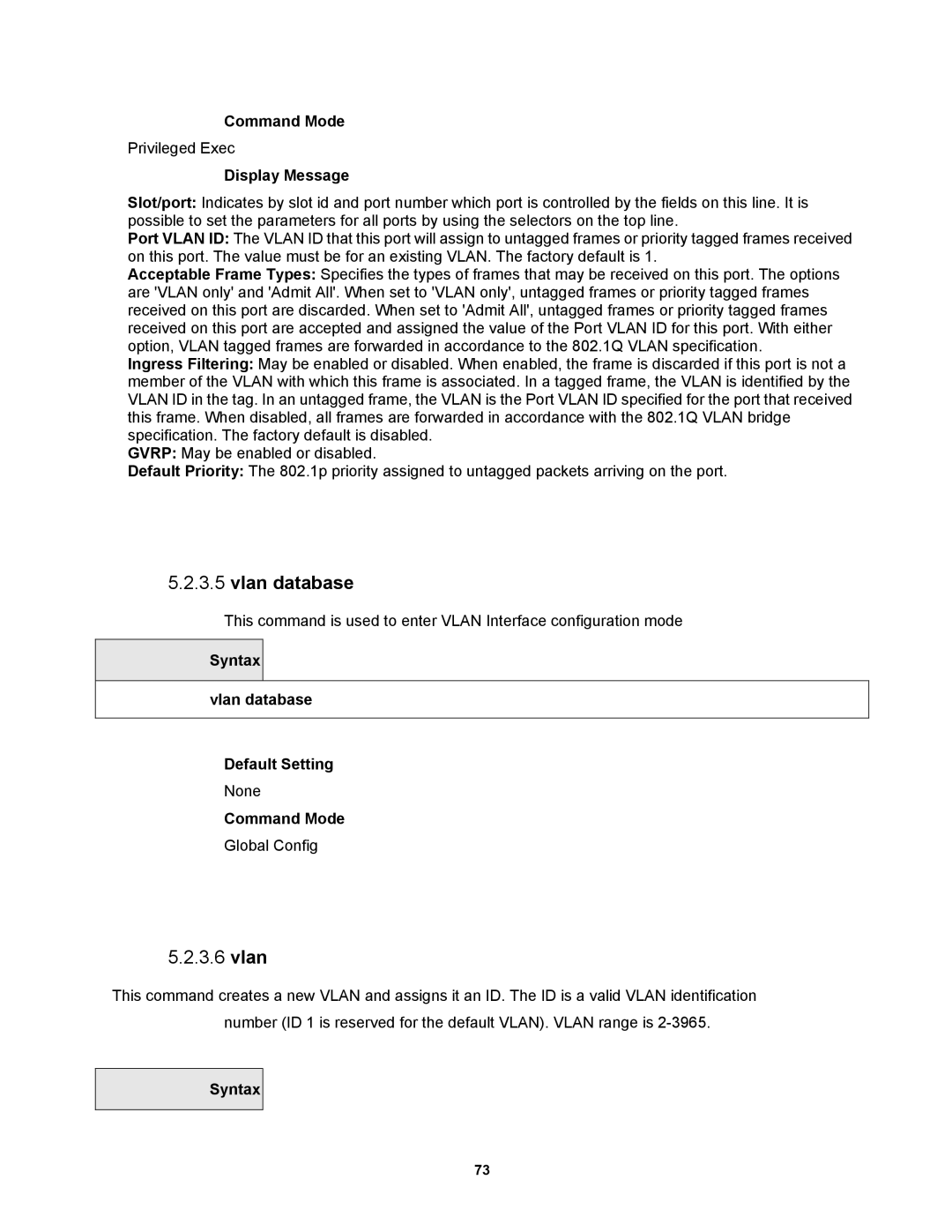 Fortinet MR1 manual Syntax Vlan database Default Setting 