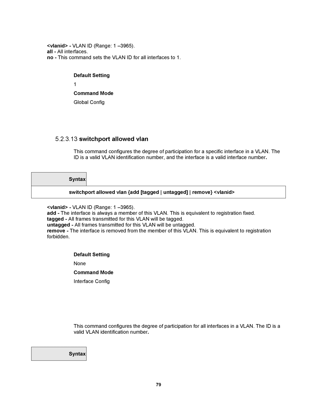 Fortinet MR1 manual Switchport allowed vlan, Syntax 