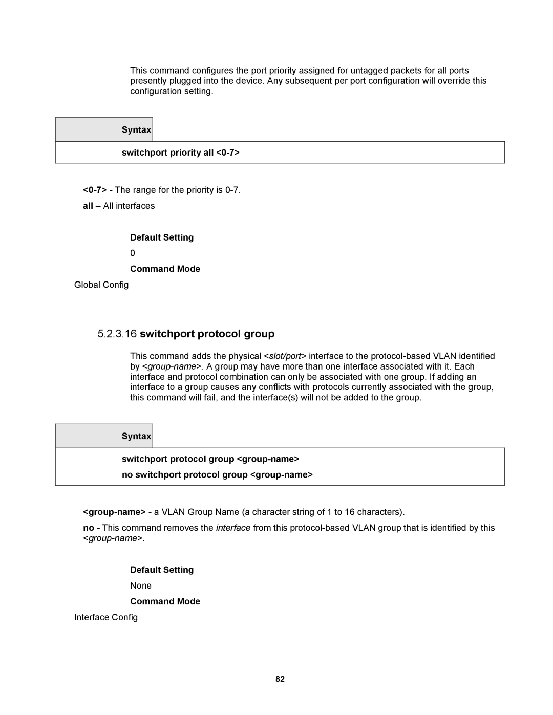 Fortinet MR1 manual Switchport protocol group, Syntax Switchport priority all 