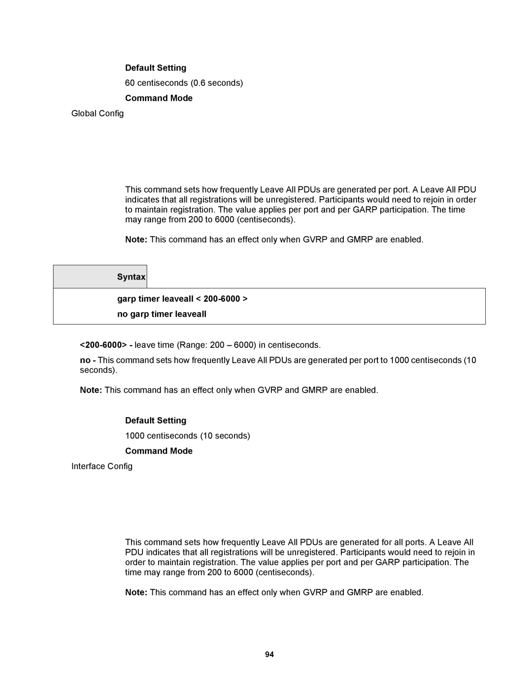 Fortinet MR1 manual Syntax Garp timer leaveall 200-6000 no garp timer leaveall 