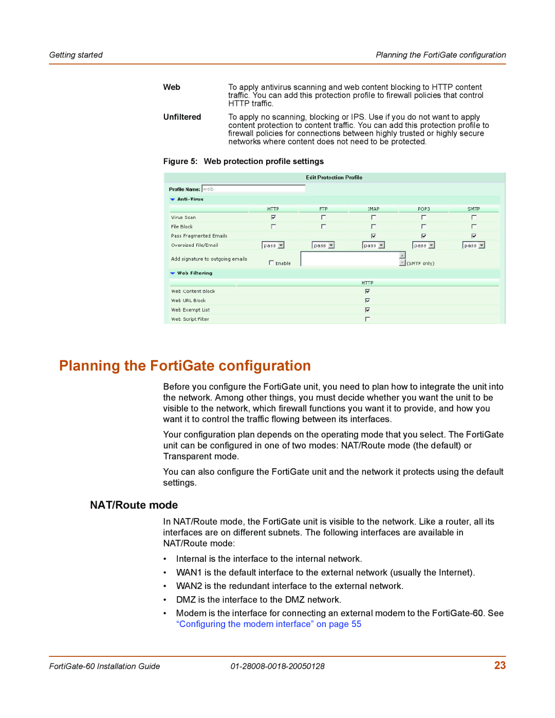 Fortinet MR8 manual Planning the FortiGate configuration, NAT/Route mode 