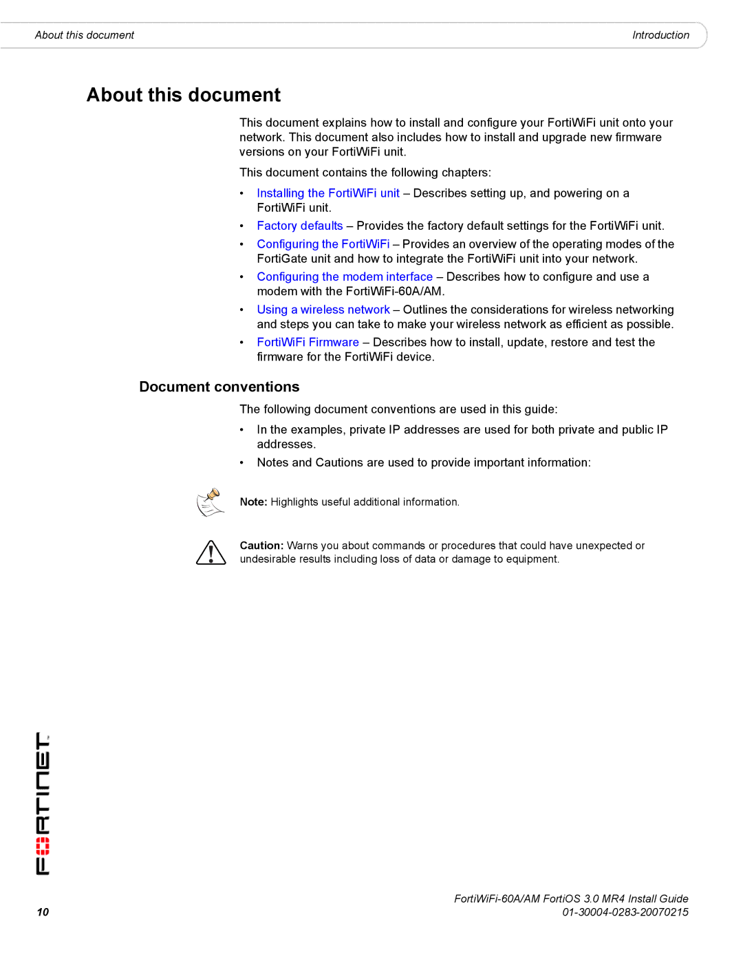 Fortinet ORTIWIFI-60A /AM manual About this document, Document conventions 