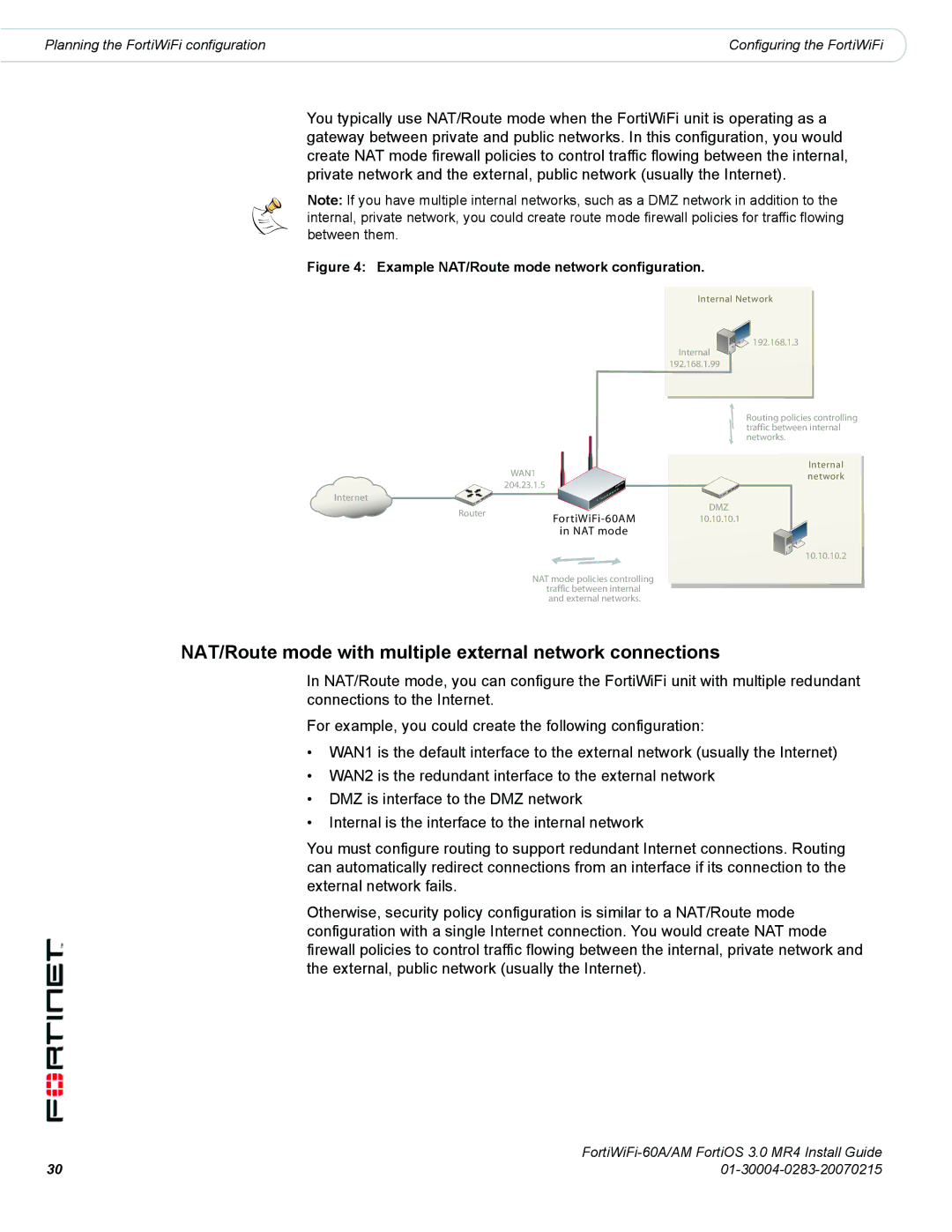 Fortinet ORTIWIFI-60A /AM manual NAT/Route mode with multiple external network connections 