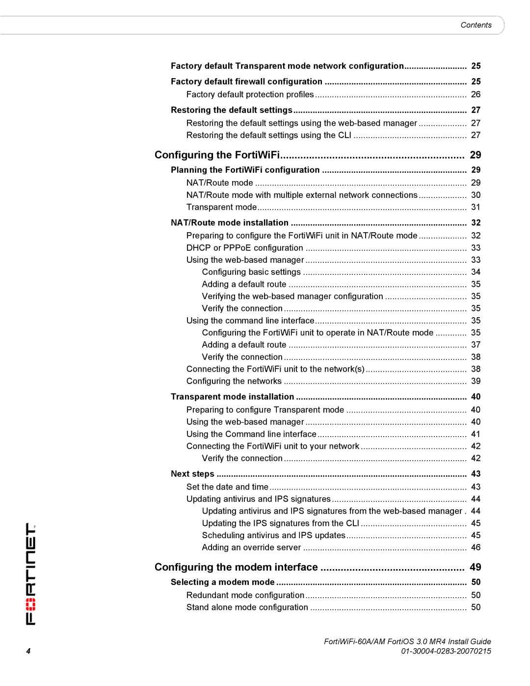 Fortinet ORTIWIFI-60A /AM manual Configuring the FortiWiFi, Configuring the modem interface 