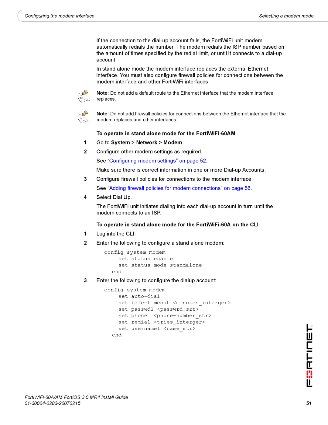 Fortinet ORTIWIFI-60A /AM manual Enter the following to configure the dialup account 