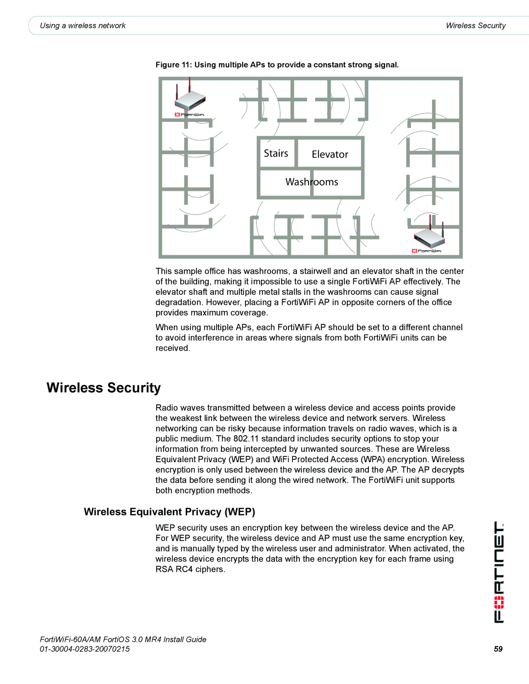 Fortinet ORTIWIFI-60A /AM manual Wireless Security, Wireless Equivalent Privacy WEP 