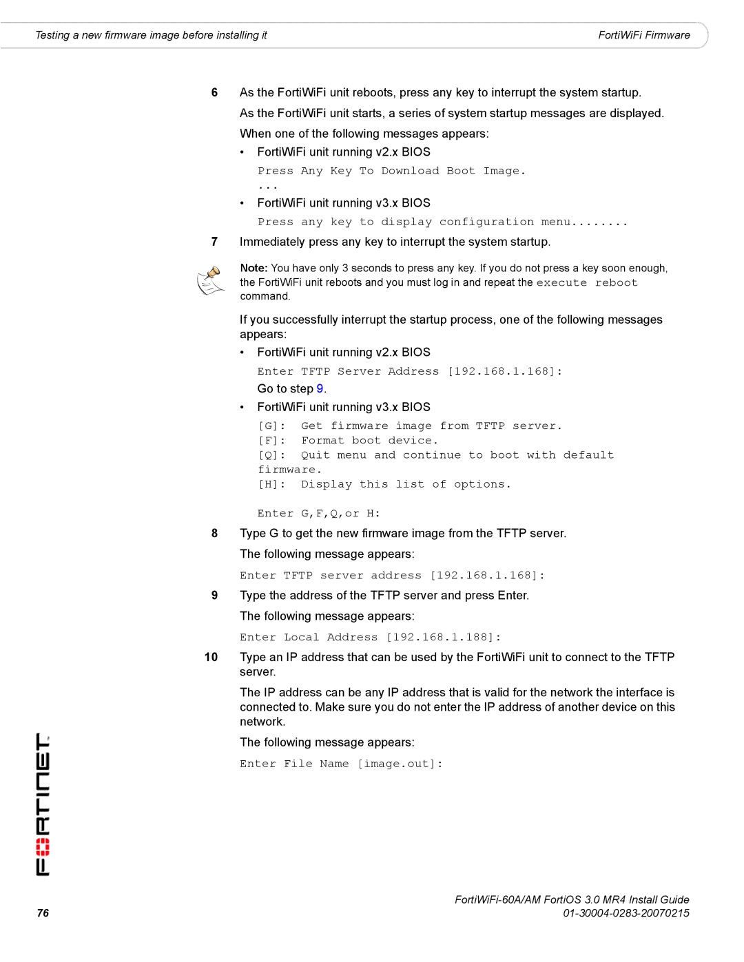 Fortinet ORTIWIFI-60A /AM manual Testing a new firmware image before installing it 