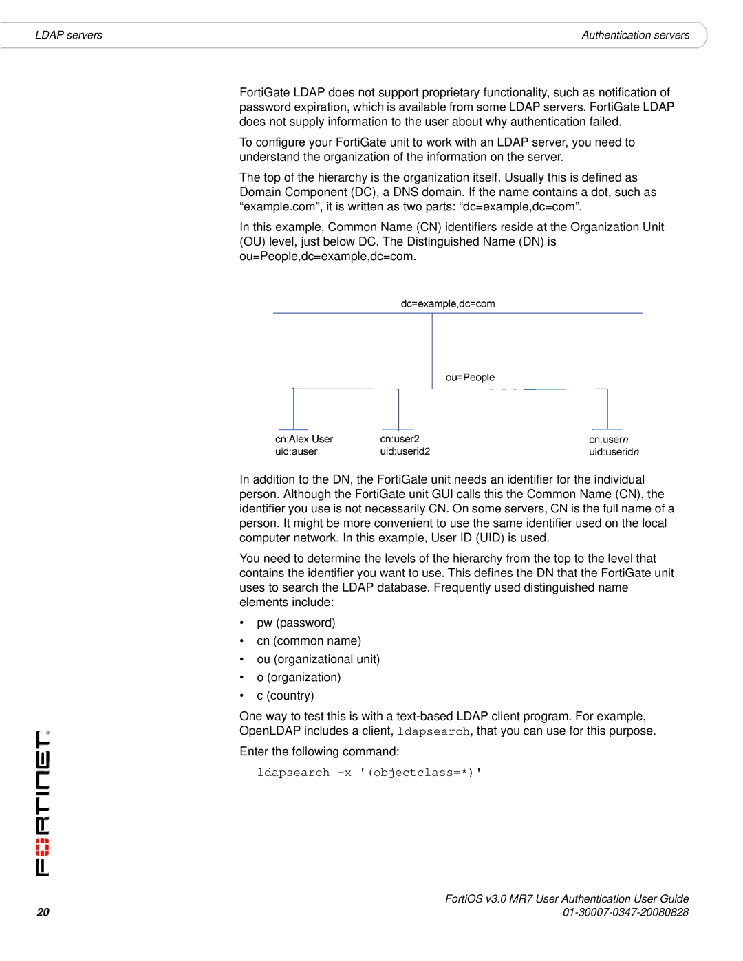 Fortinet v3.0 MR7 manual Ldapsearch -x objectclass= 