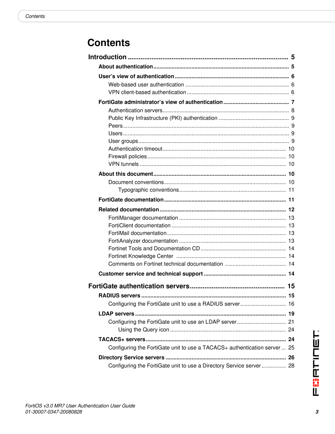 Fortinet v3.0 MR7 manual Contents 