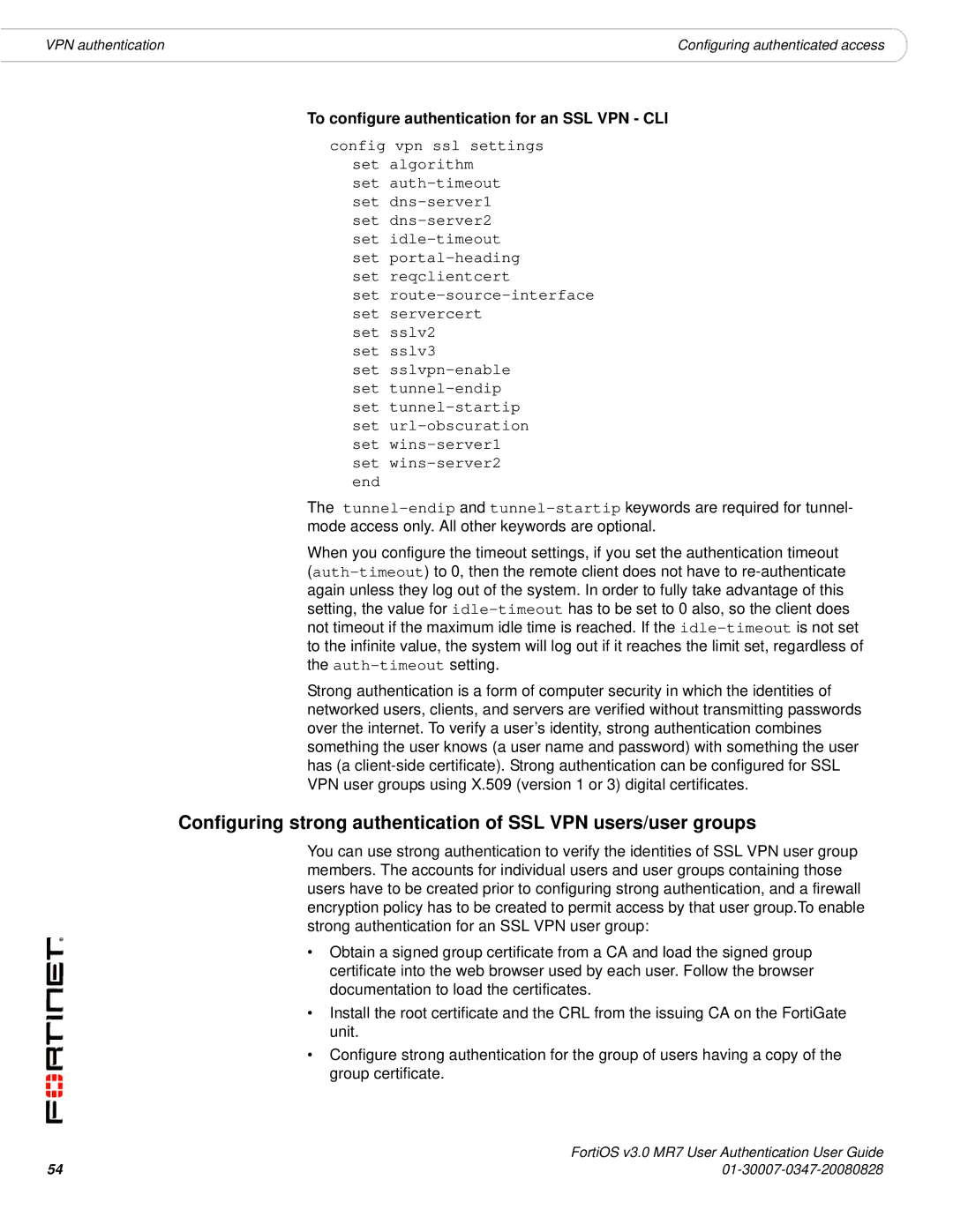 Fortinet v3.0 MR7 manual To configure authentication for an SSL VPN CLI 