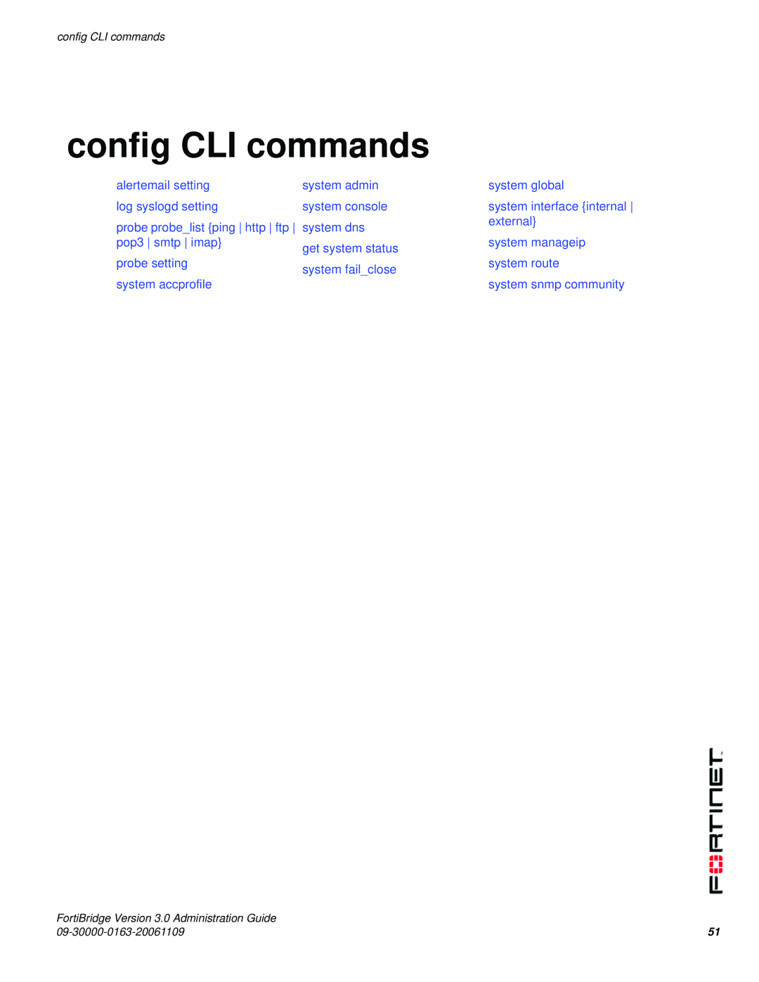 Fortinet Version 3.0 manual Config CLI commands 