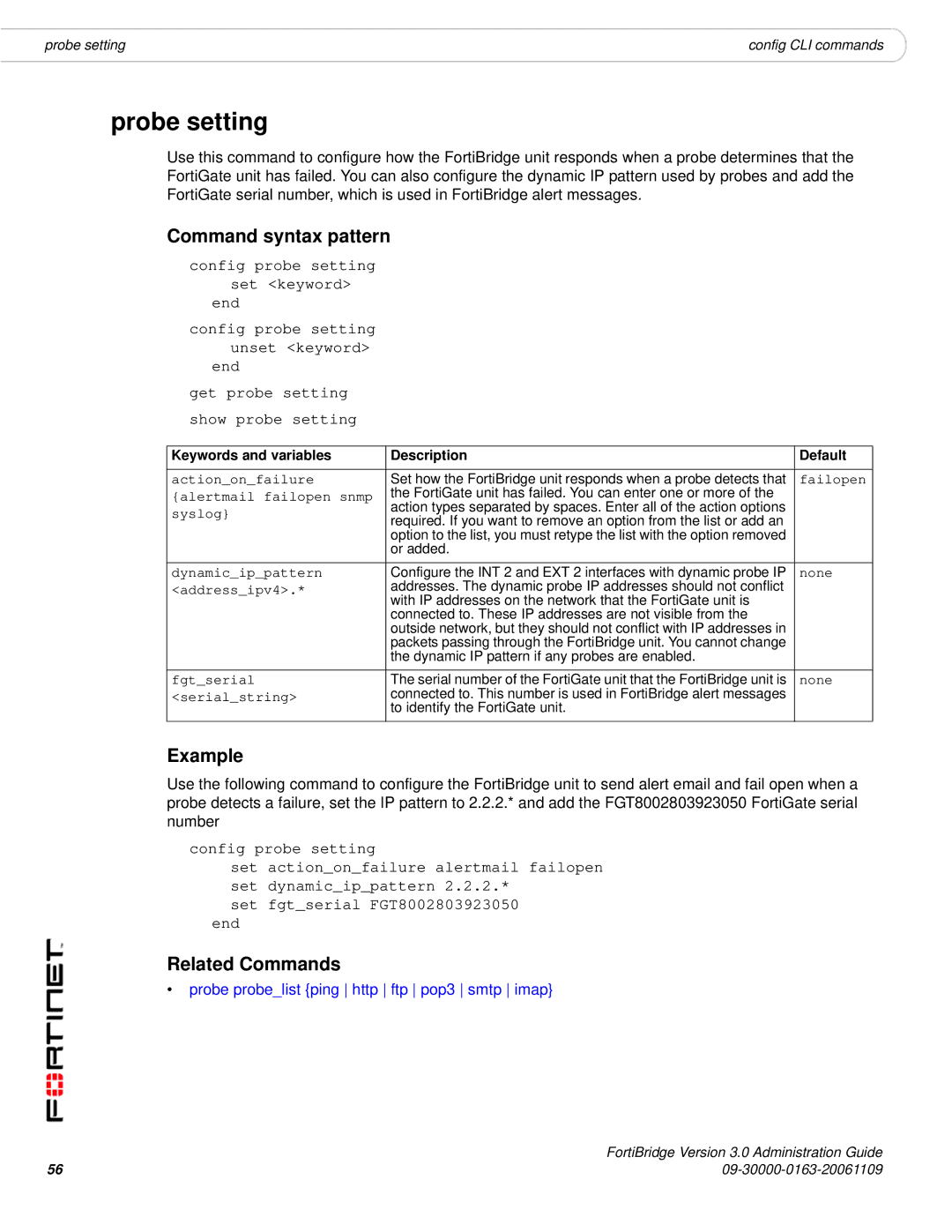 Fortinet Version 3.0 manual Probe setting, Syslog 