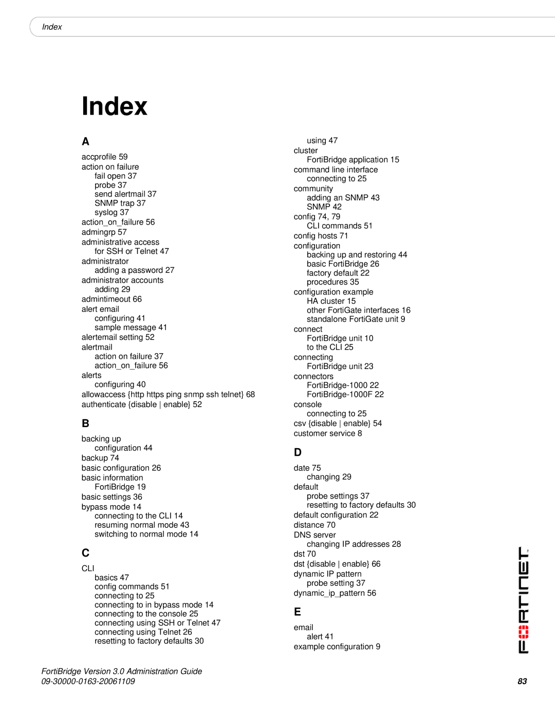 Fortinet Version 3.0 manual Index 