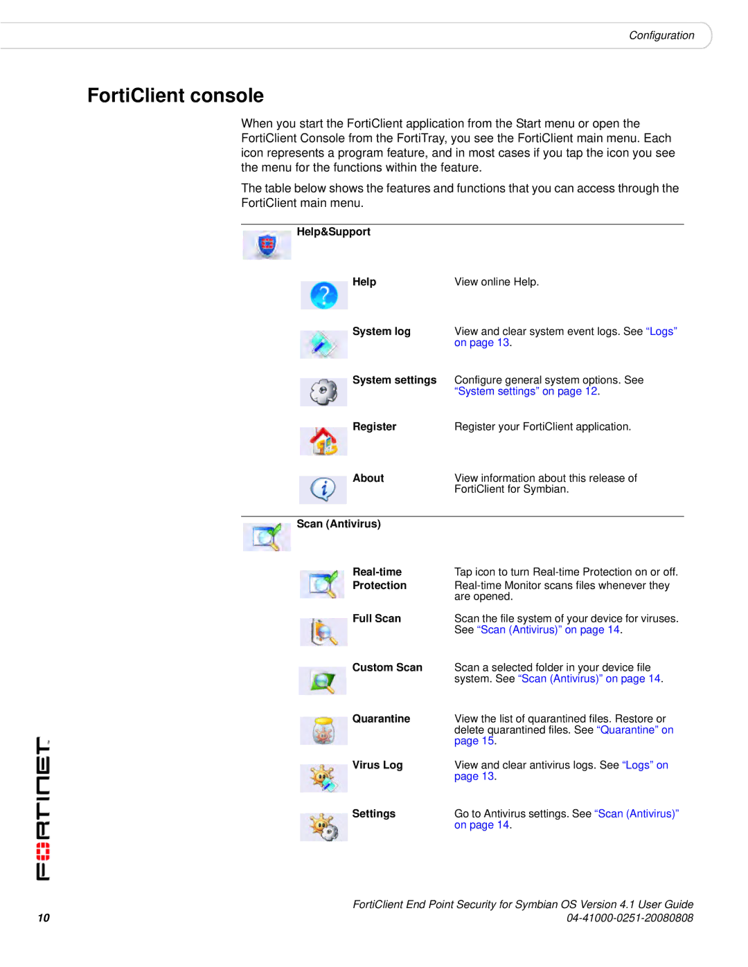 Fortinet Version 4.1 manual FortiClient console 