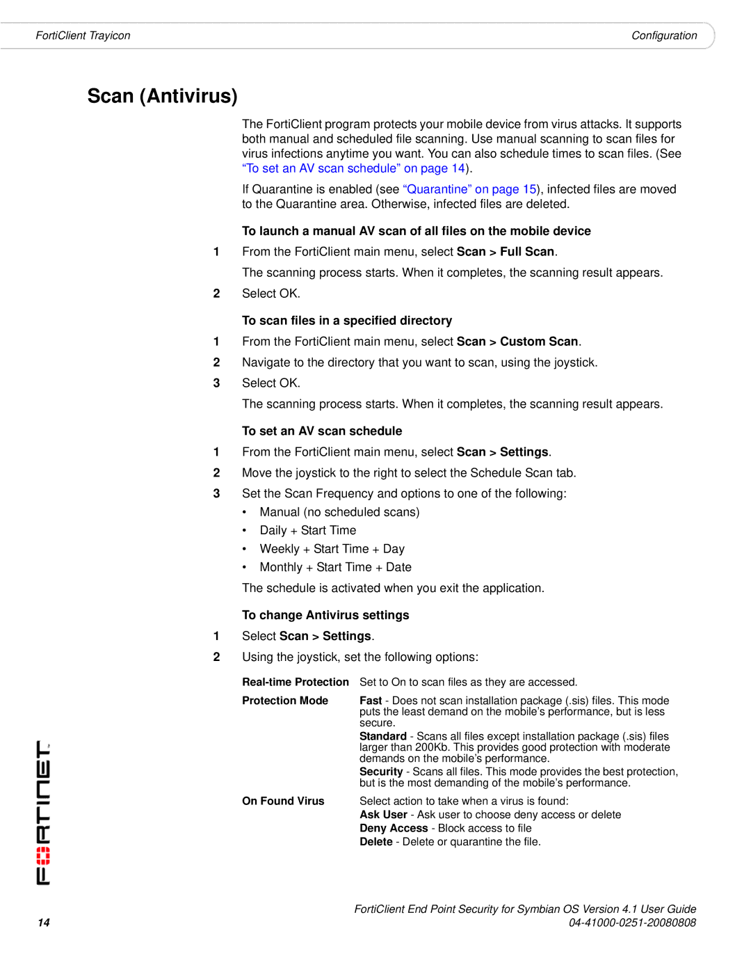 Fortinet Version 4.1 manual Scan Antivirus, To scan files in a specified directory, To set an AV scan schedule 