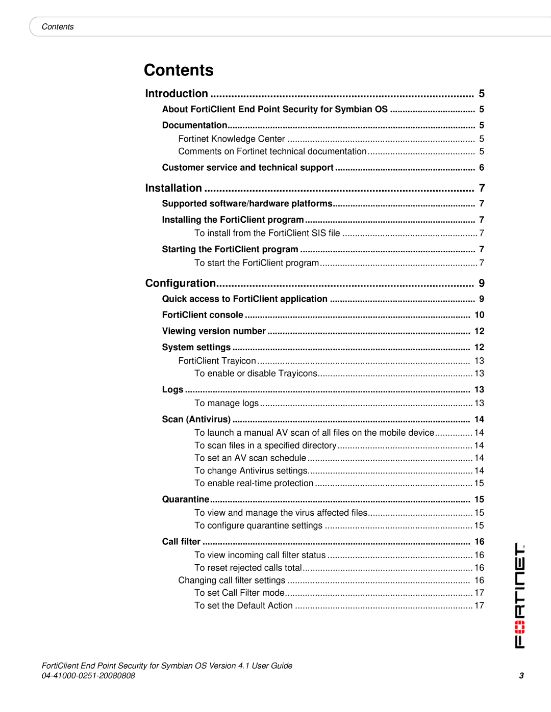 Fortinet Version 4.1 manual Contents 