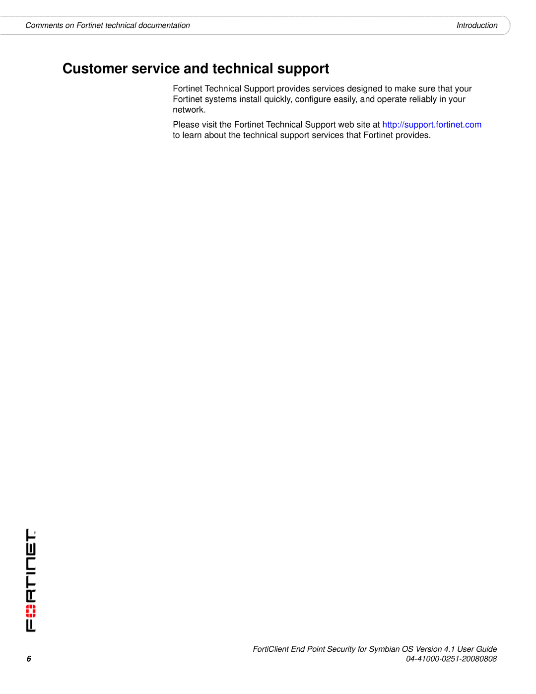 Fortinet Version 4.1 manual Customer service and technical support 