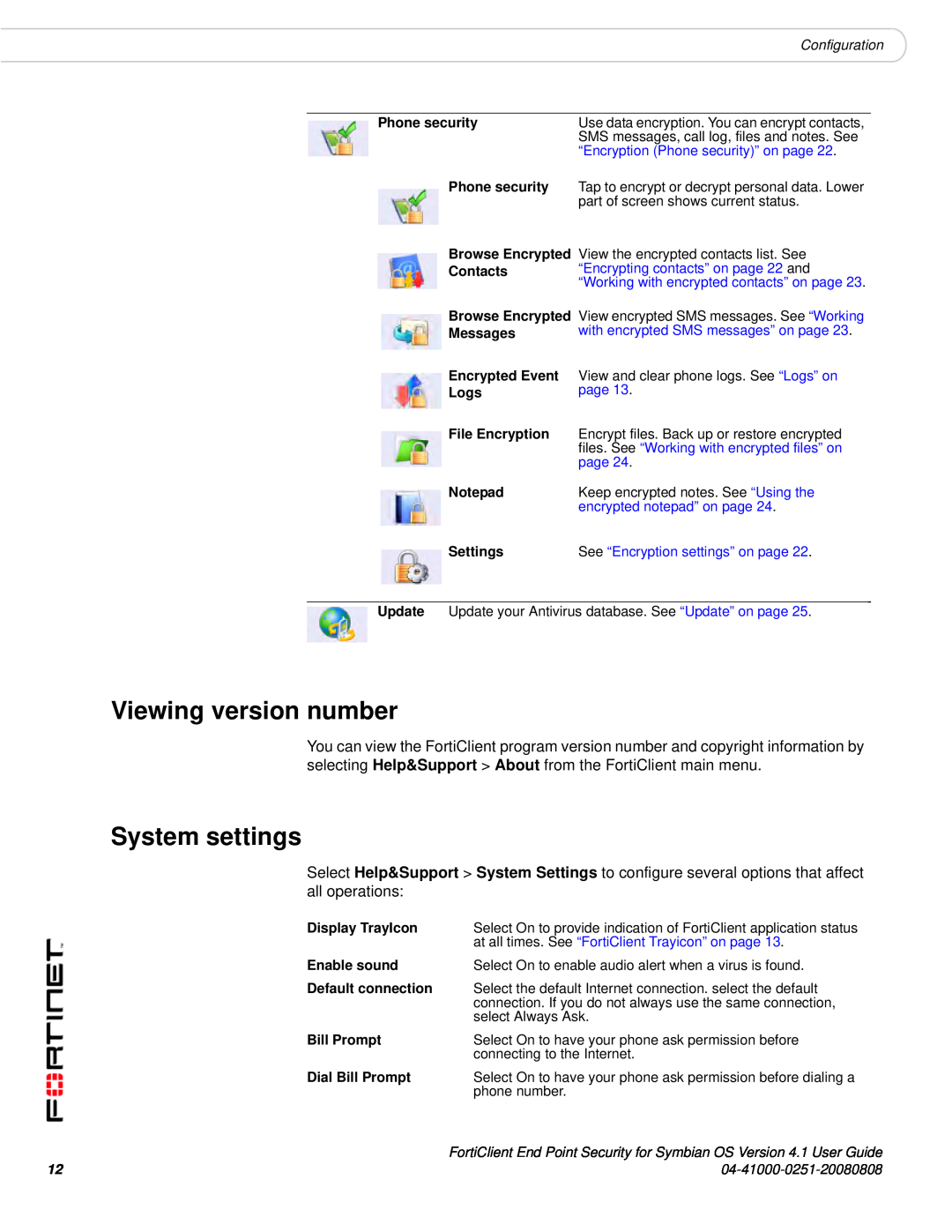 Fortinet Version 4.1 manual Viewing version number, System settings 