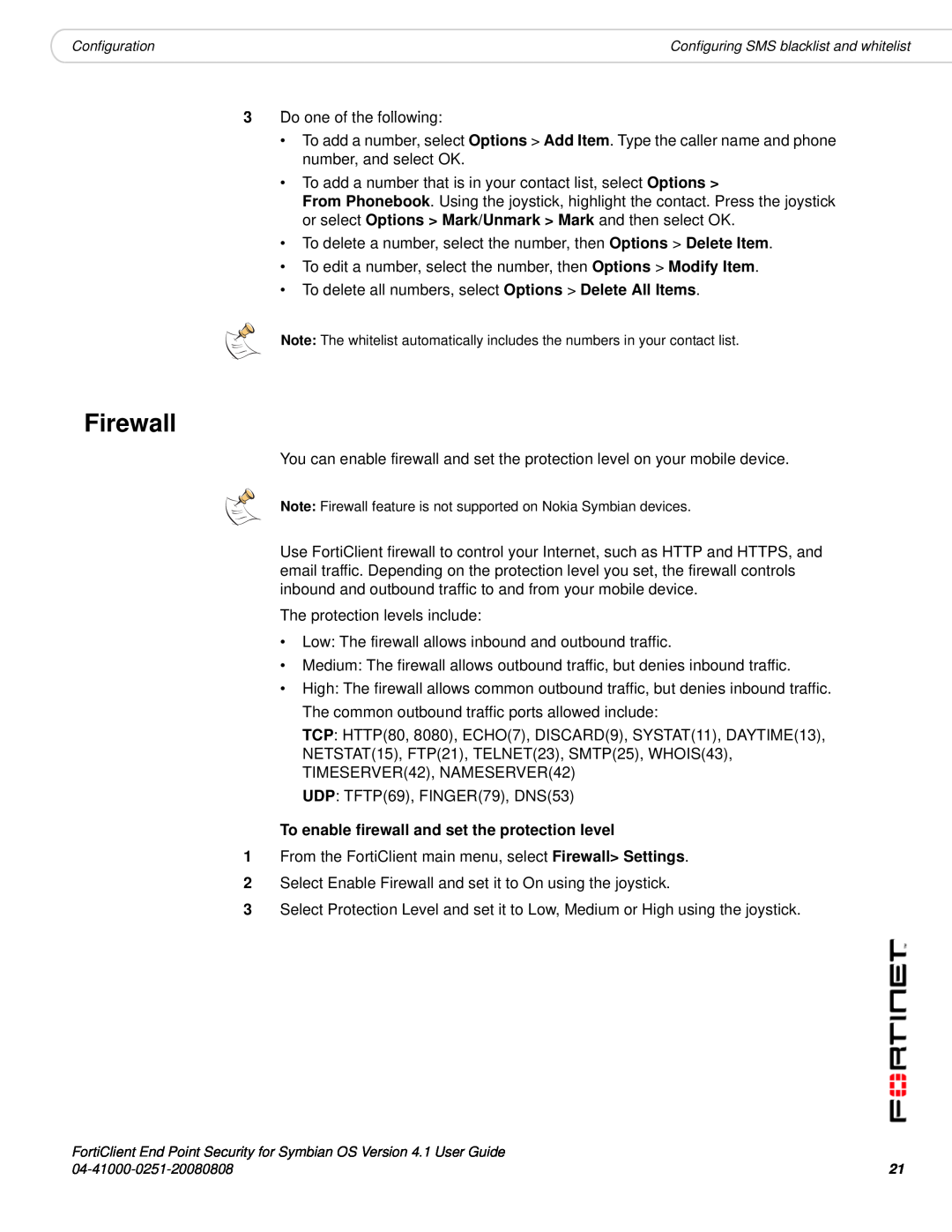 Fortinet Version 4.1 manual Firewall, To enable firewall and set the protection level 