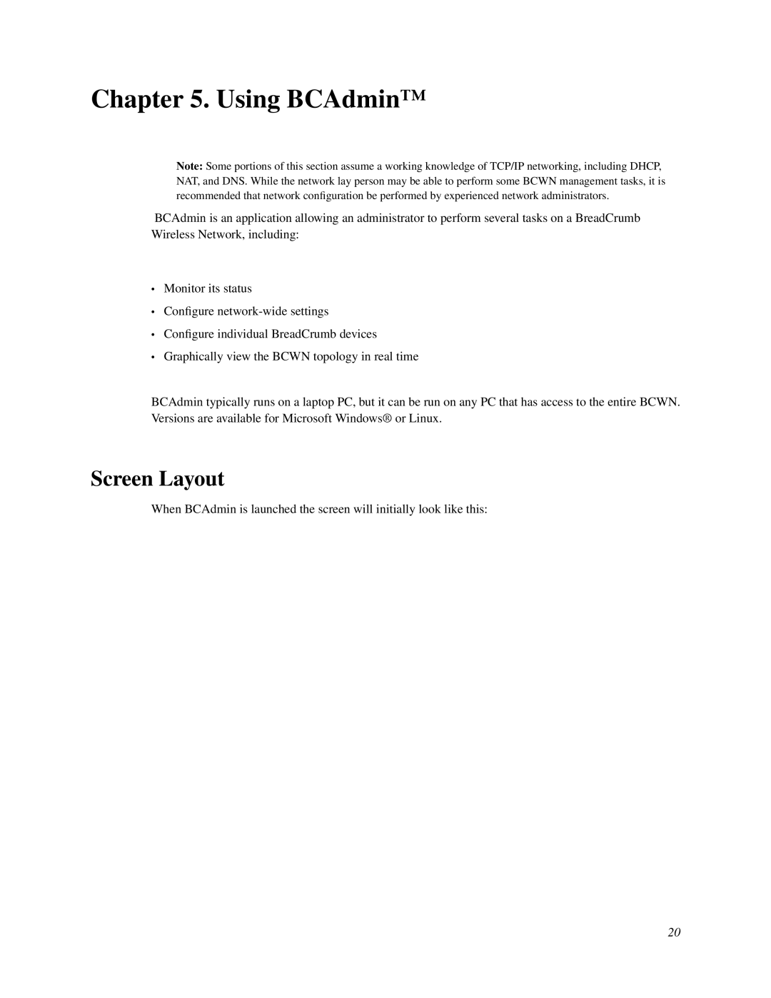 Fortress Technologies BreadCrumb Wireless Network manual Using BCAdmin, Screen Layout 