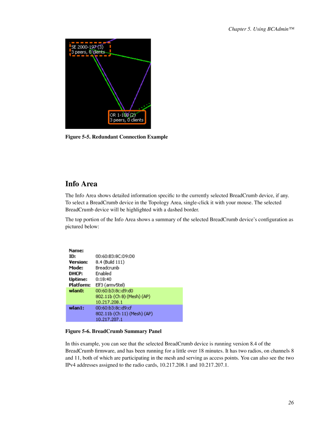 Fortress Technologies BreadCrumb Wireless Network manual Info Area, Redundant Connection Example 