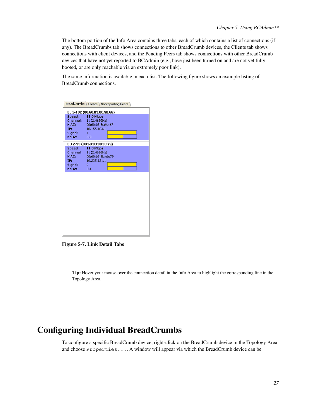 Fortress Technologies BreadCrumb Wireless Network manual Conﬁguring Individual BreadCrumbs, Link Detail Tabs 