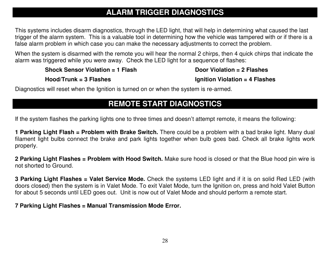 Fortress Technologies FS-50 manual Alarm Trigger Diagnostics, Remote Start Diagnostics 