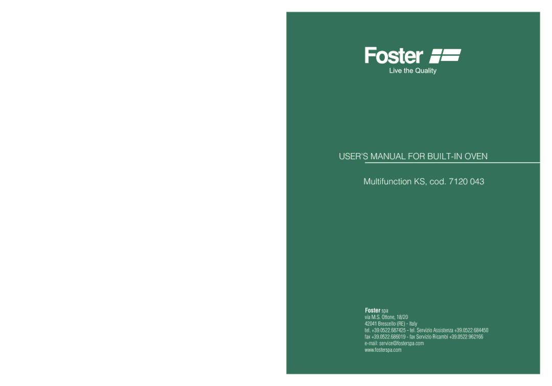 Foster 7120 043 user manual Multifunction KS, cod 