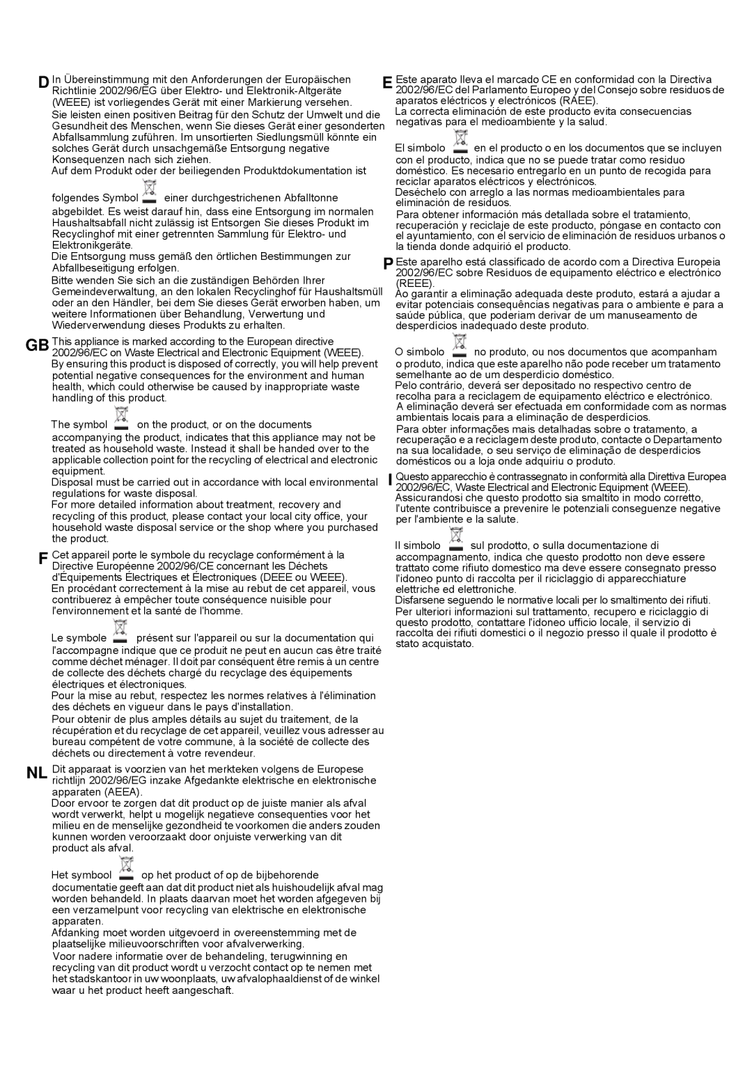 Foster 7120 043 user manual Folgendes Symbol einer durchgestrichenen Abfalltonne 