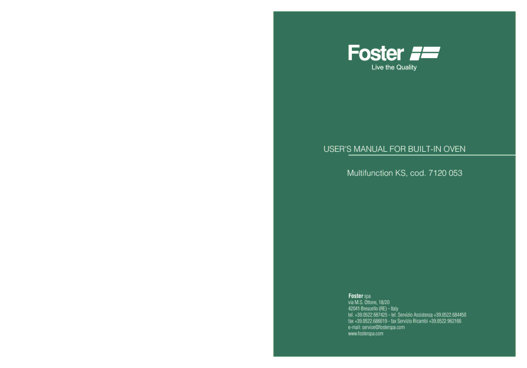 Foster 7120 053 user manual Multifunction KS, cod 