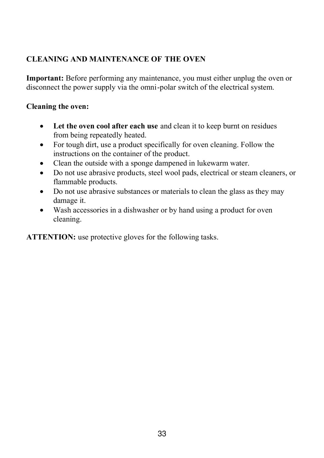 Foster 7123040 user manual Cleaning and Maintenance of the Oven, Cleaning the oven 