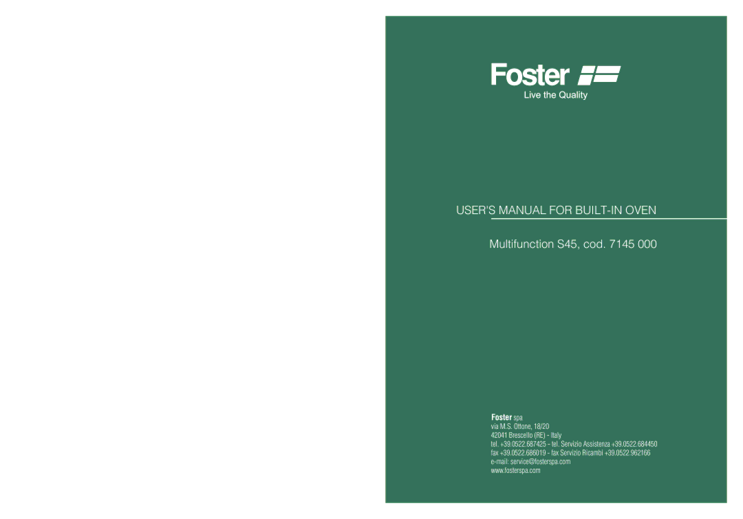 Foster 7145 000 user manual Multifunction S45, cod 