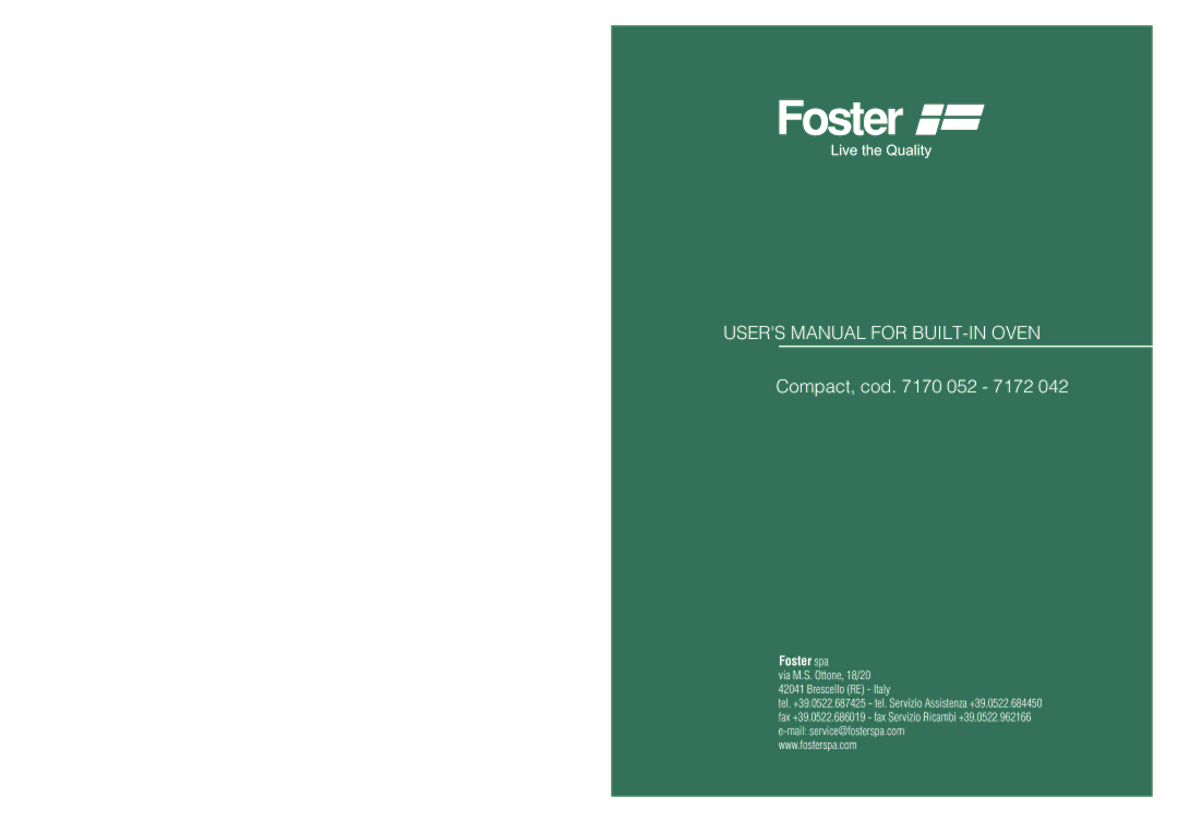 Foster 7172 042, 7170 052 user manual Compact, cod 052 7172 