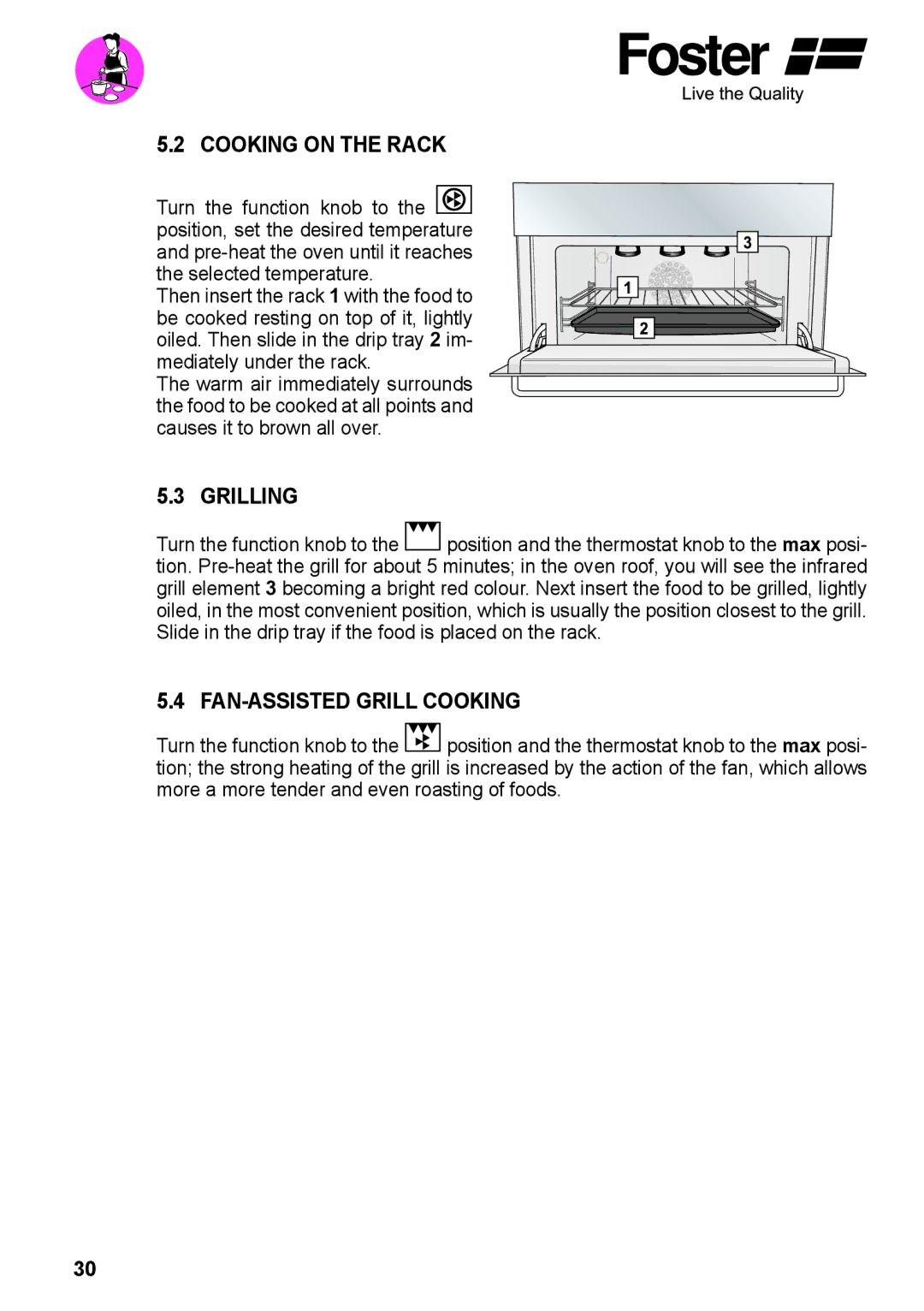 Foster 7170 052, 7172 042 user manual Cooking on the Rack, Grilling, FAN-ASSISTED Grill Cooking 