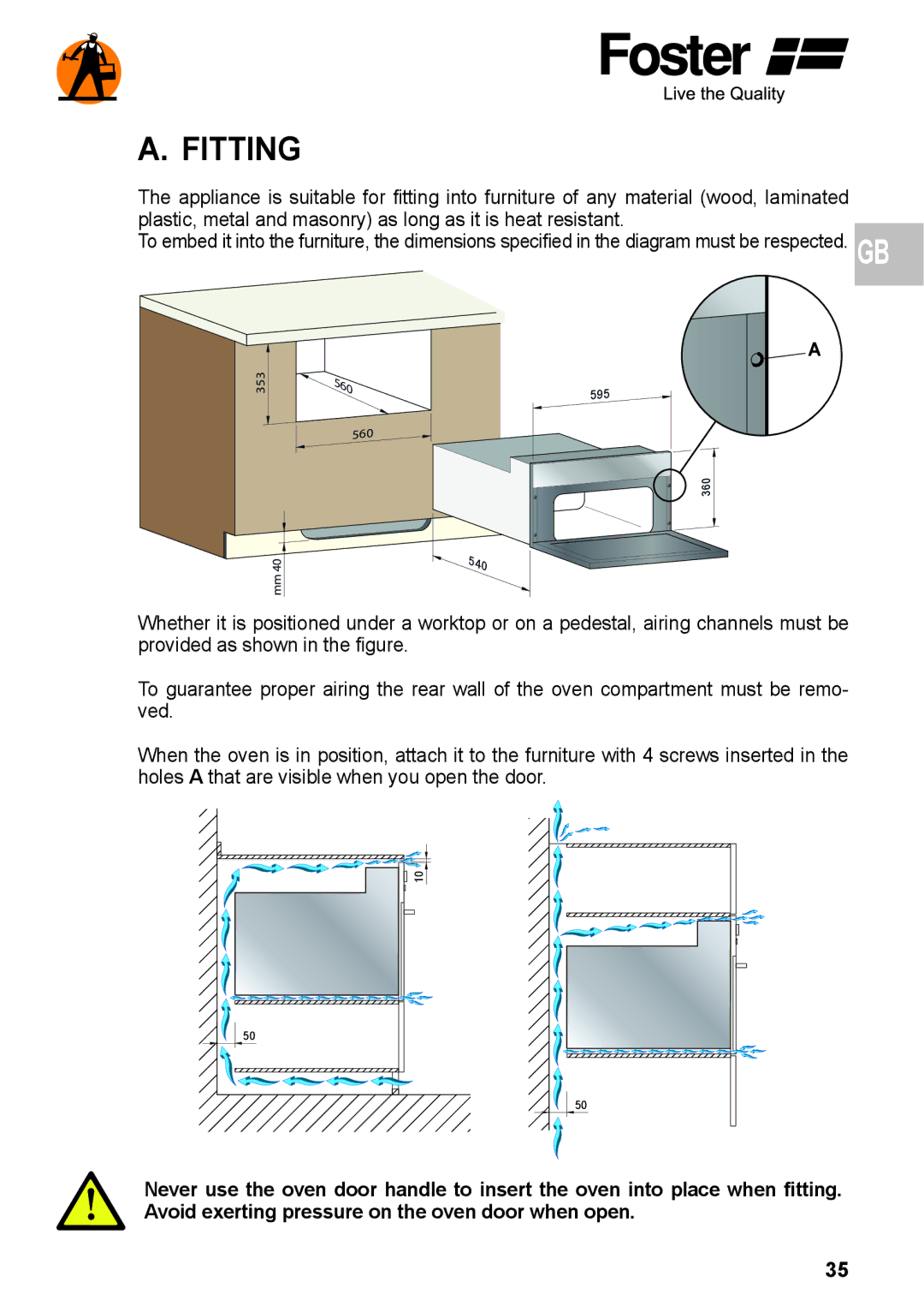 Foster 7172 042, 7170 052 user manual Fitting 