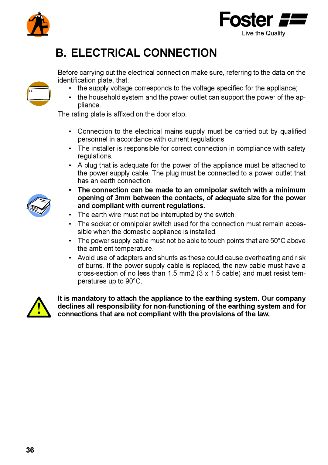 Foster 7170 052, 7172 042 user manual Electrical Connection 