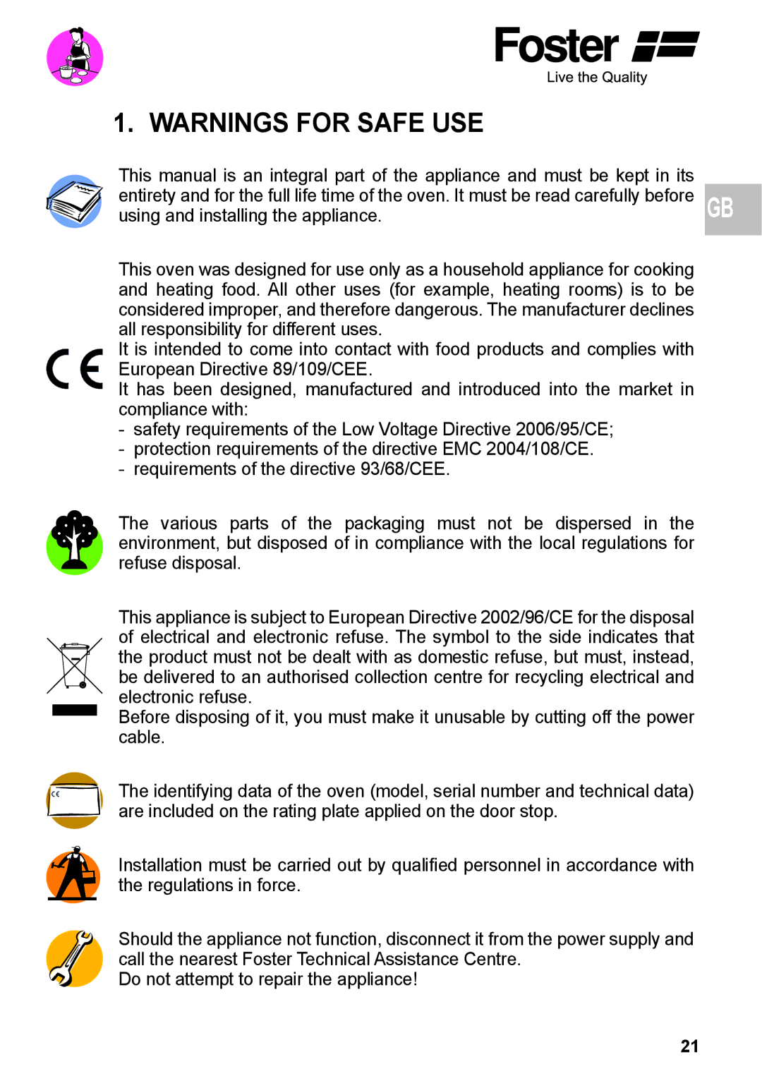 Foster 7172 042, 7170 052 user manual 