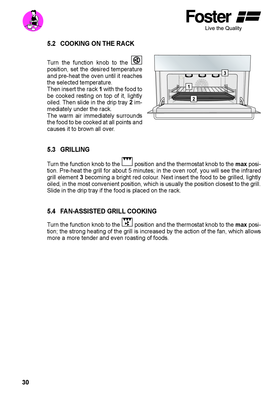 Foster 7170 052, 7172 042 user manual Cooking On The Rack, Grilling, Fan-Assisted Grill Cooking 